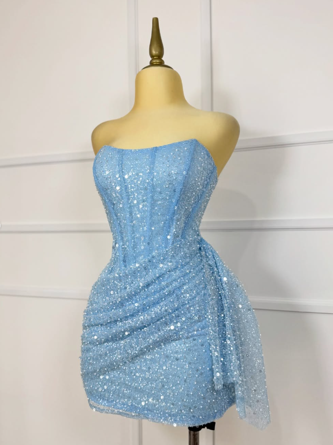 Gorgeous Pink Sequins Short Bodycon Dress Homecoming Dress DP562