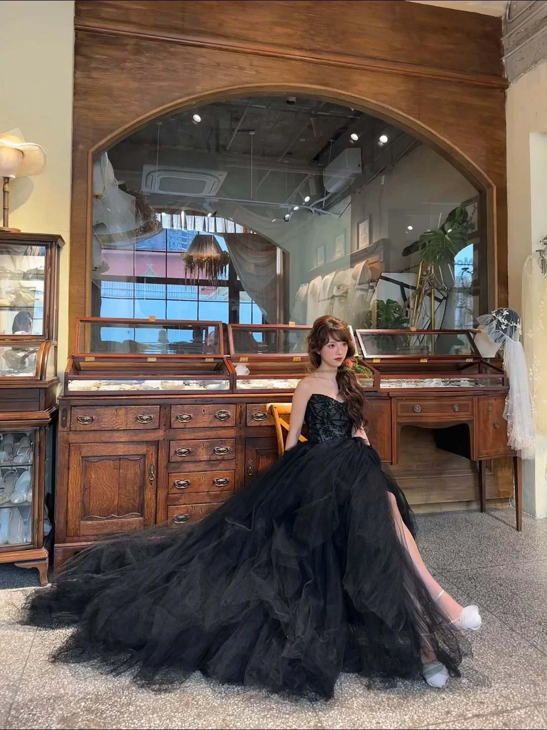 Black Ball Gown Sweetheart Neck Appliques Tulle Long Prom Dress Evening Dress DP3921