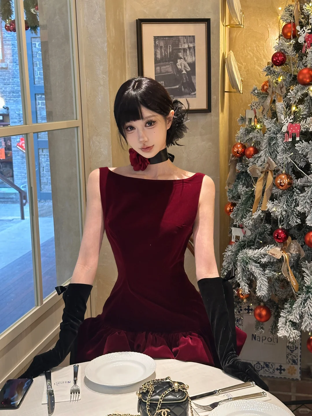 Stunning A Line Round Neck Burgundy Velvet Short Homecoming Dress Cocktail Dress DP2675