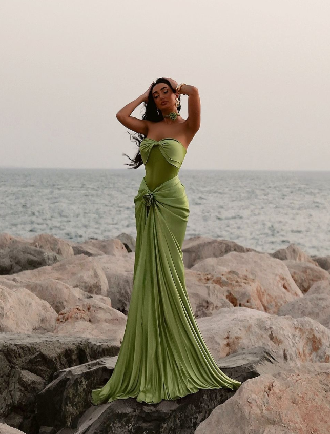 Sexy Green Mermaid Sweetheart Neck Pleated Satin Prom Dress Party Dress Evening Dress DP3377