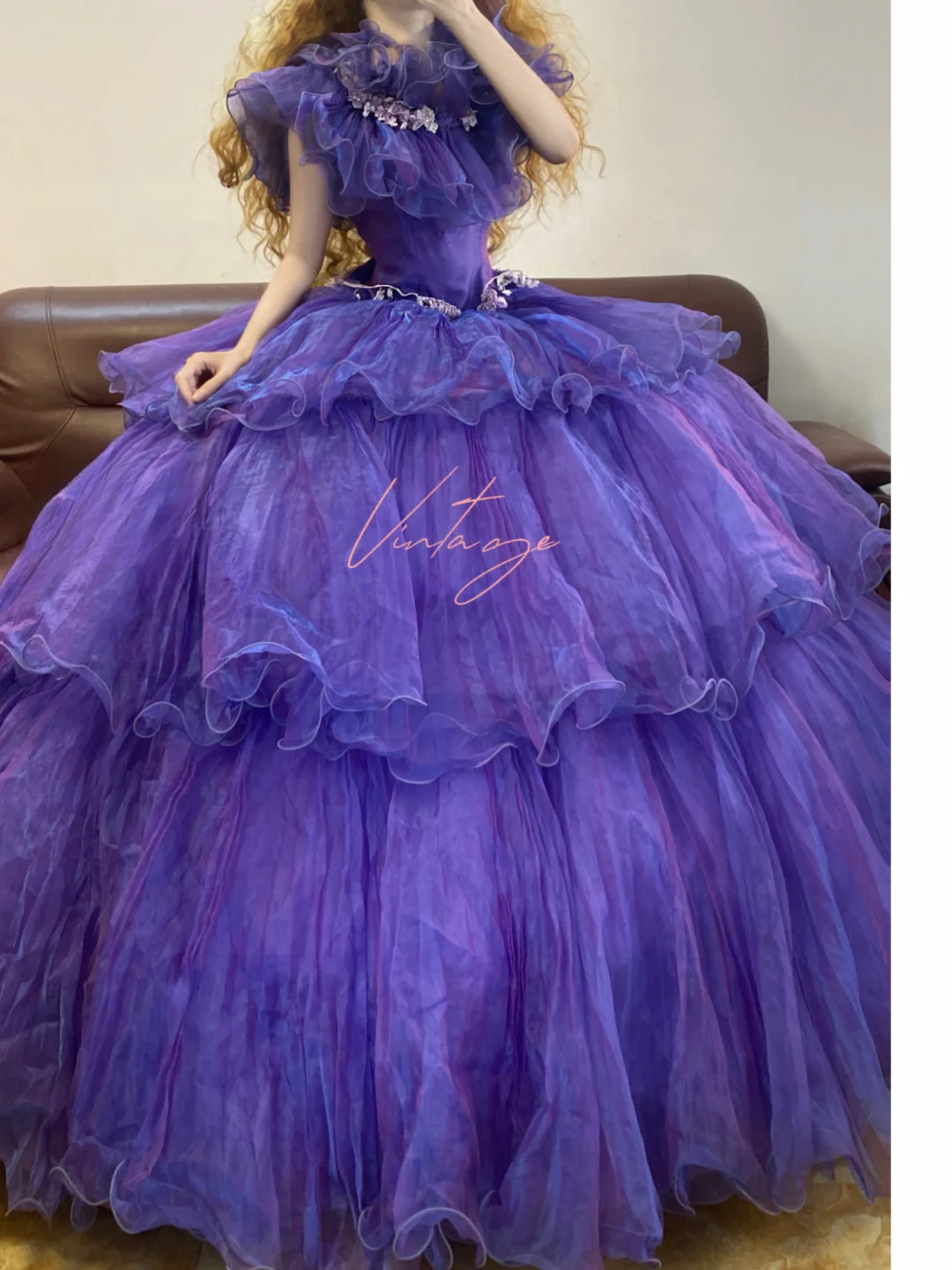 Purple Ball Gown Off the Shoulder Rhinestone Layered Organza Prom Dress 22 Birthday Dress DP4072