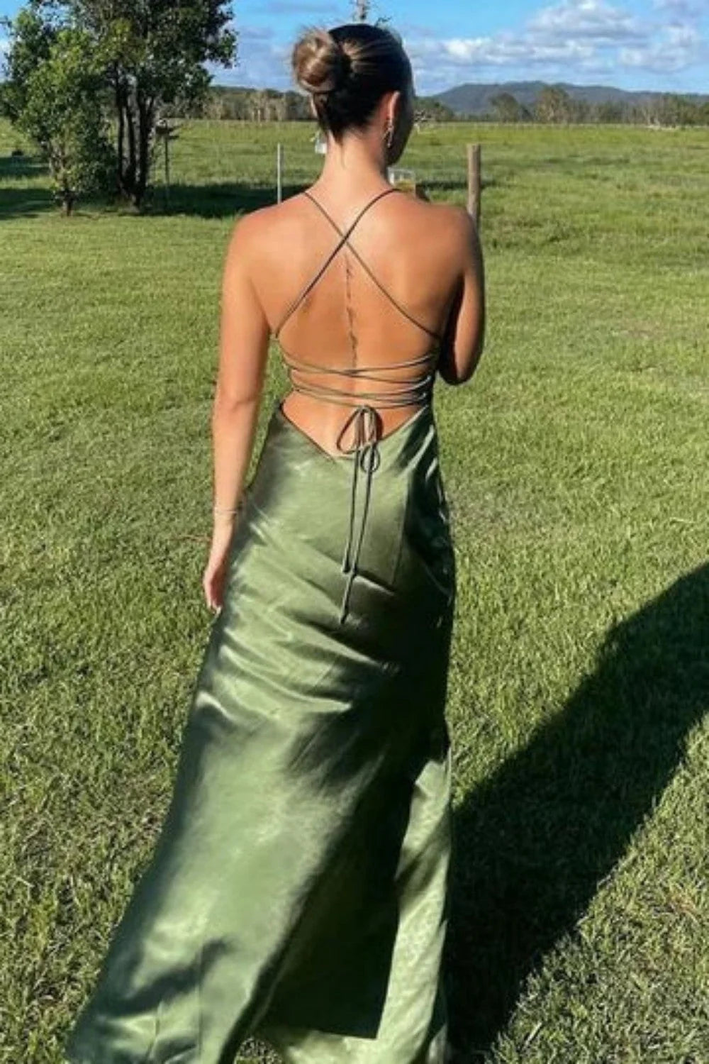 Simple Sheath Spaghetti Straps Green Long Party Dress with Split Front DP7451