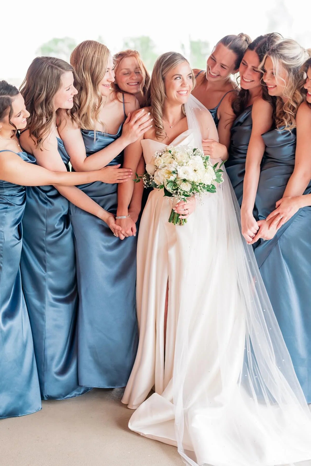 Cowl Neck Dusty Blue Ruched Bridesmaid Dress DP5850