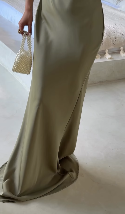 Elegant Sage Green Sheath V Neck Satin Long Prom Dress Party Dress DP4900