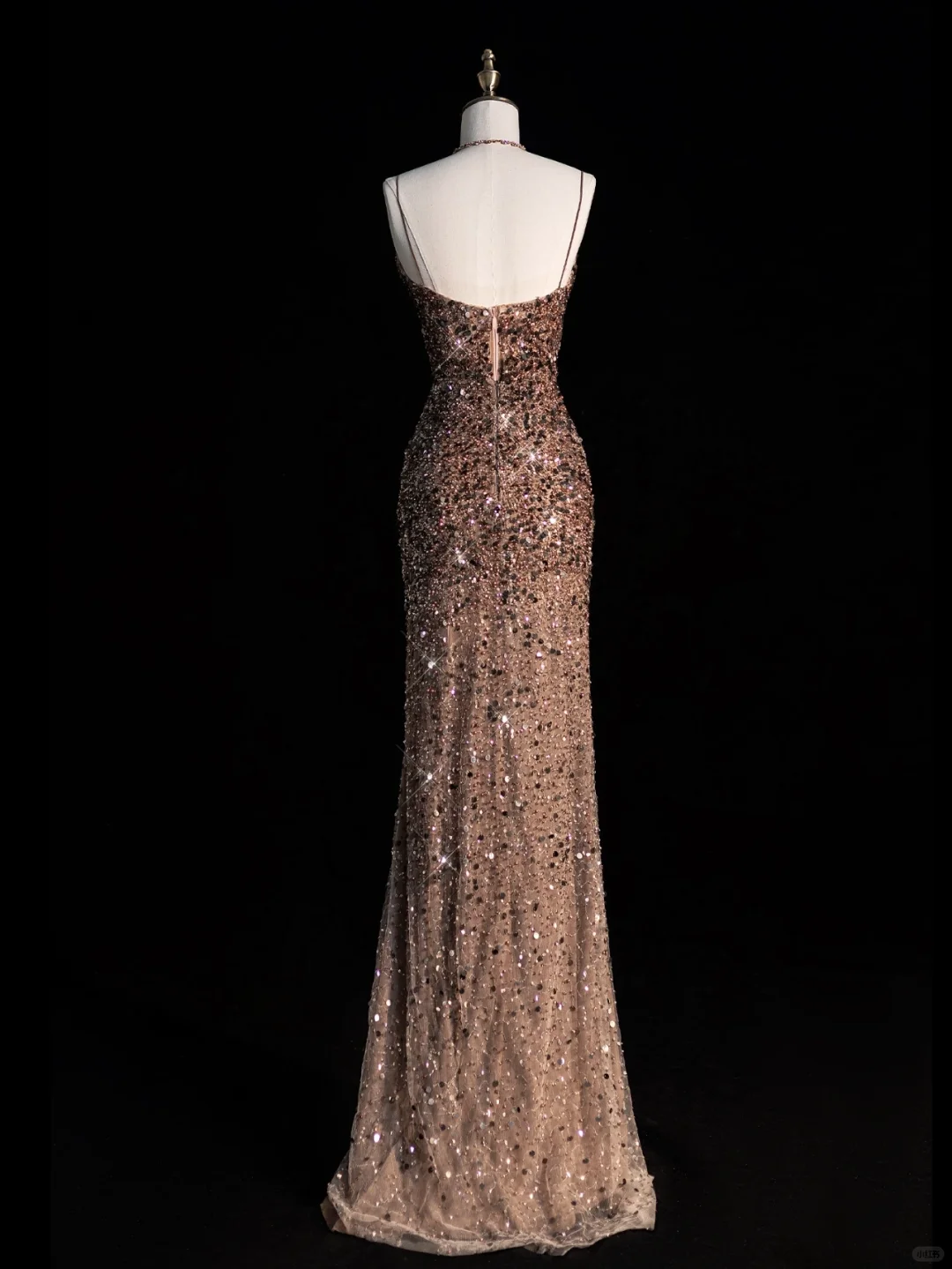 Shiny Sheath Spaghetti Strap Champagne Sequin Long Prom Dress Evening Dress DP2176
