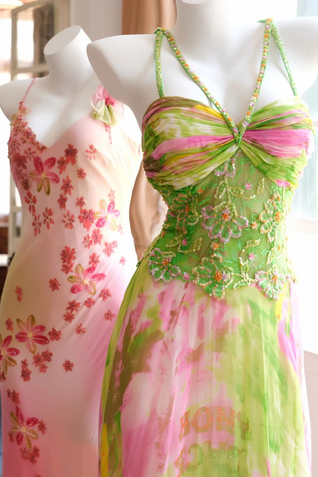 Vintage Bright Green A Line Halter Beaded Chiffon Prom Dress Evening Dress DP8263
