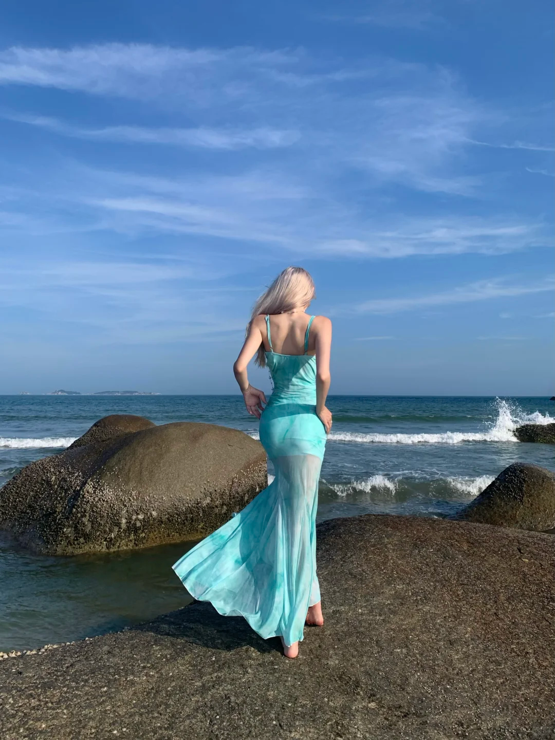 Blue Mermaid Spaghetti Straps Chiffon Long Vacation Dress Outfits DP3847