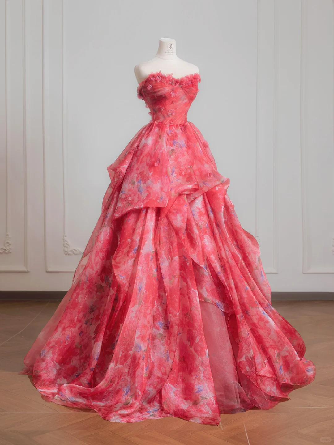 Princess Ball Gown Sweetheart Neck Print Floral Chiffon Prom Dress 16th Birthday Dress DP3874