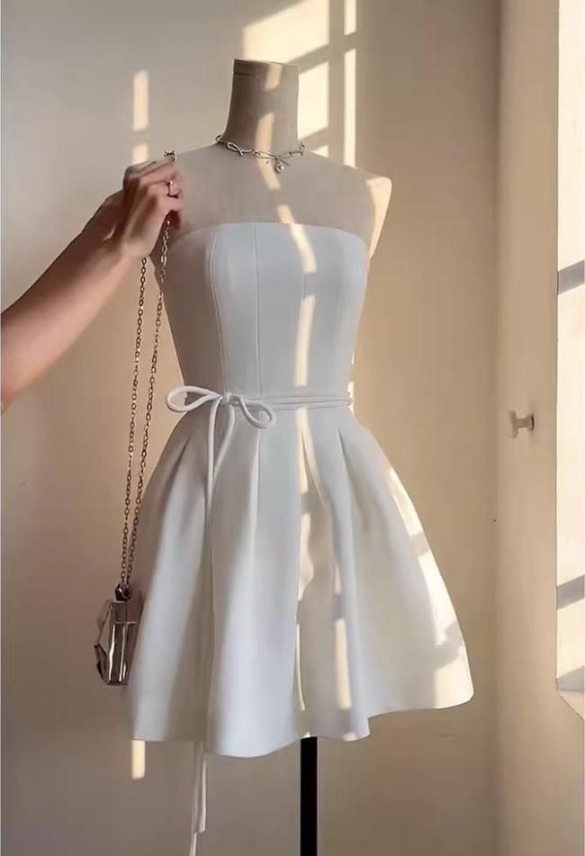 Simple White Birthday Dress Satin Homecoming Dress DP431