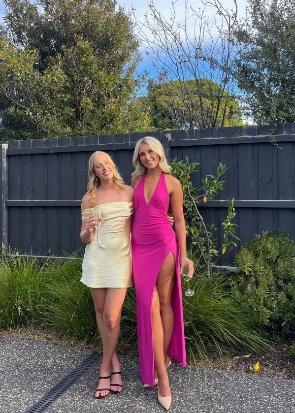 Hot Pink A Line Halter V Neck Satin Long Prom Dress Evening Dress with Slit DP1328