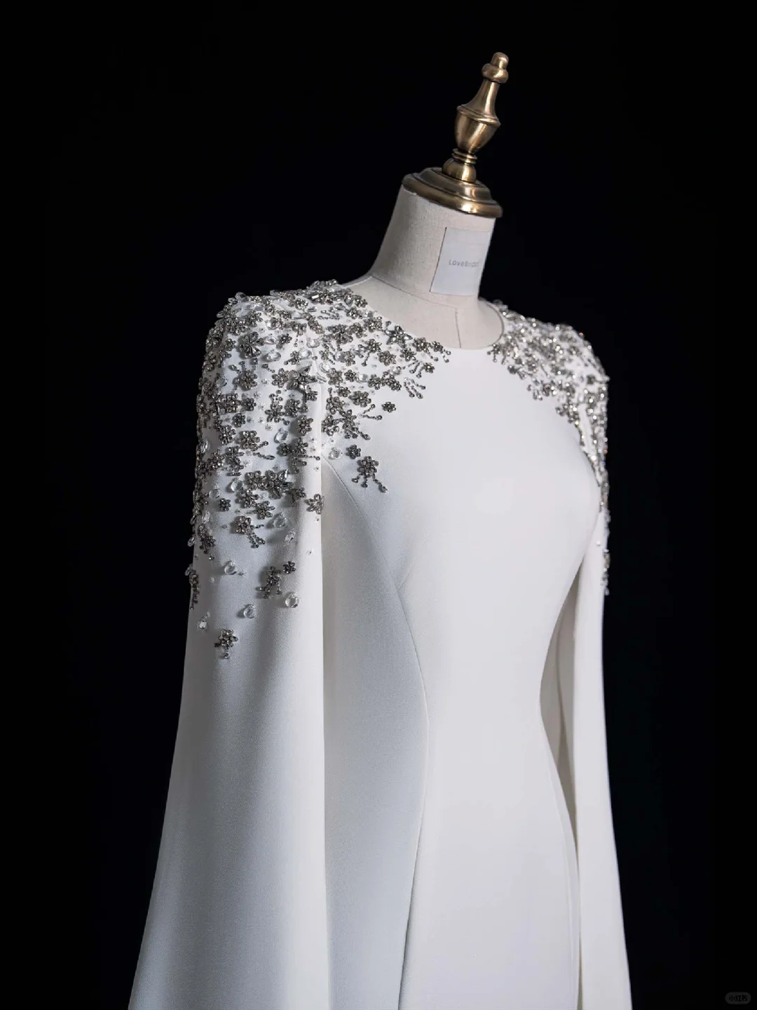 Elegant Mermaid Round Long Sleeve Beaded White Satin Party Dress Evening Dress DP2286