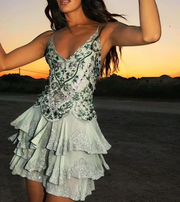 Vintage A line Spaghetti Straps Light Mint Green Chiffon Formal 8th Grade Homecoming Dress Summer Middle School Hoco Dresses Birthday Outfits DP2937