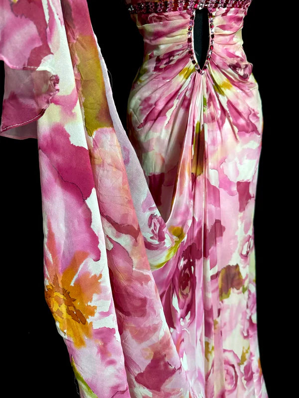 Vintage Mermaid Sweetheart Pink Chiffon Floral Backless Long Prom Dresses Party Dress 18th Birthday Outfits Graduation Dresses DP3351