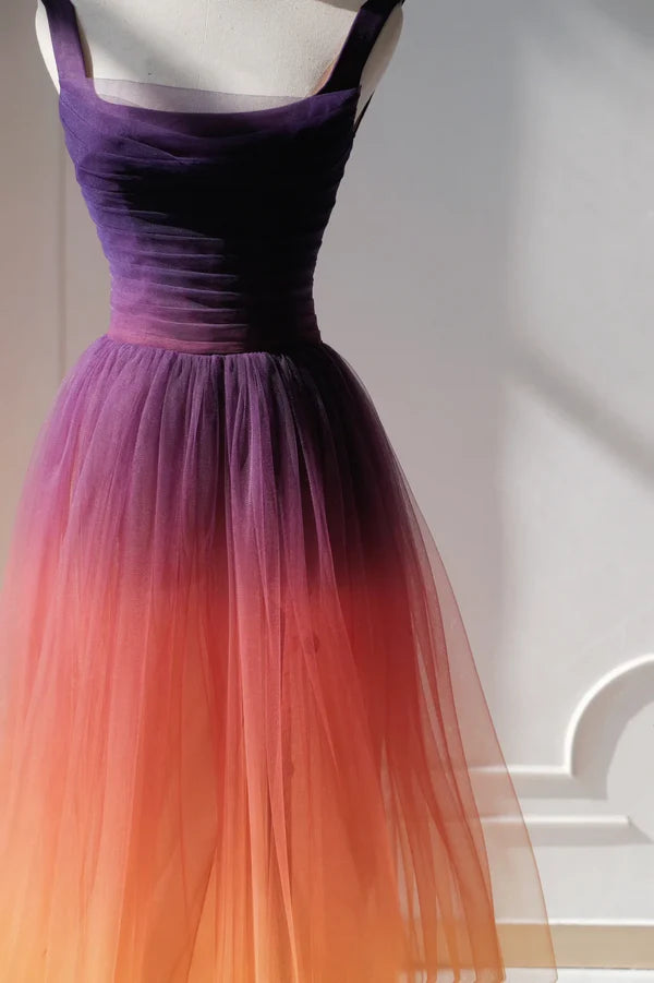 Elegant A Line Square Neck Grape Tulle Prom Dresses Party Dress Summer 20th Birthday Outfits 18th Birthday Dresses DP3785