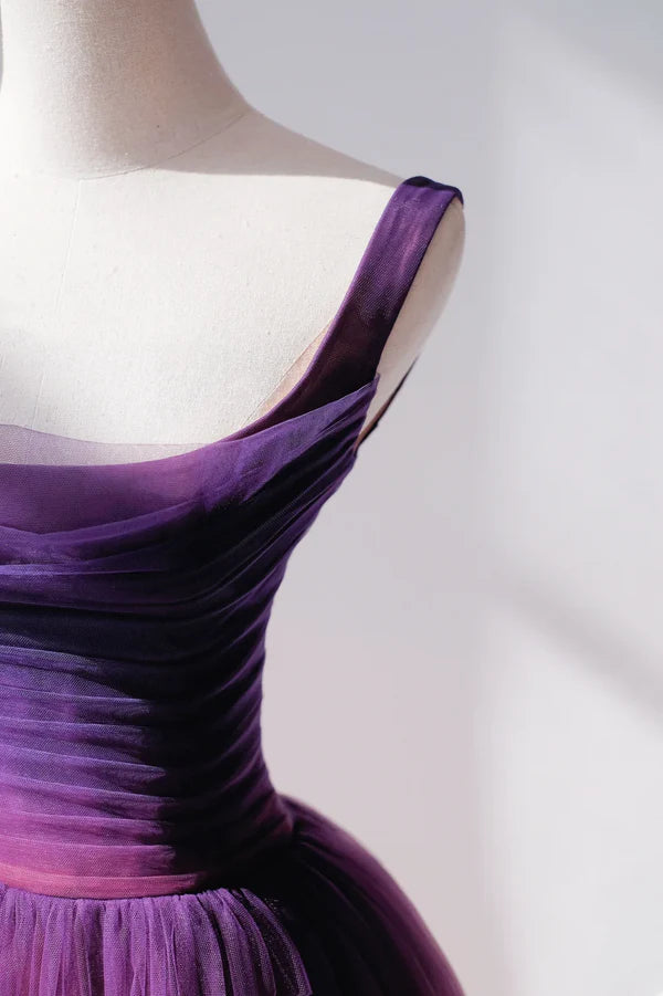 Elegant A Line Square Neck Grape Tulle Prom Dresses Party Dress Summer 20th Birthday Outfits 18th Birthday Dresses DP3785
