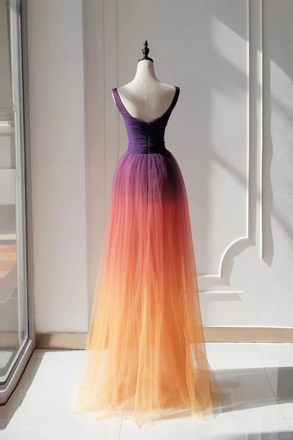 Elegant A Line Square Neck Grape Tulle Prom Dresses Party Dress Summer 20th Birthday Outfits 18th Birthday Dresses DP3785