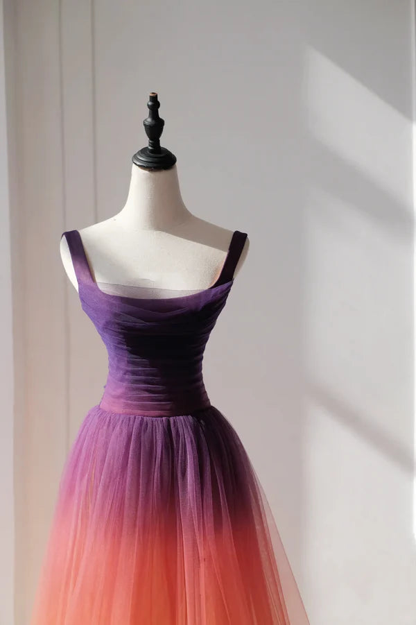 Elegant A Line Square Neck Grape Tulle Prom Dresses Party Dress Summer 20th Birthday Outfits 18th Birthday Dresses DP3785