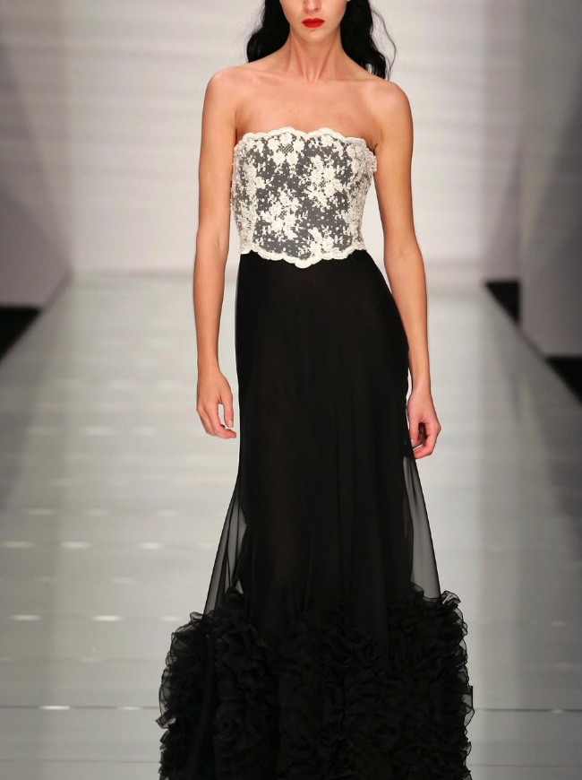 Elegant A Line Strapless White Lace Black Tulle Long Prom Dress Graduation Prom Dress DP2200