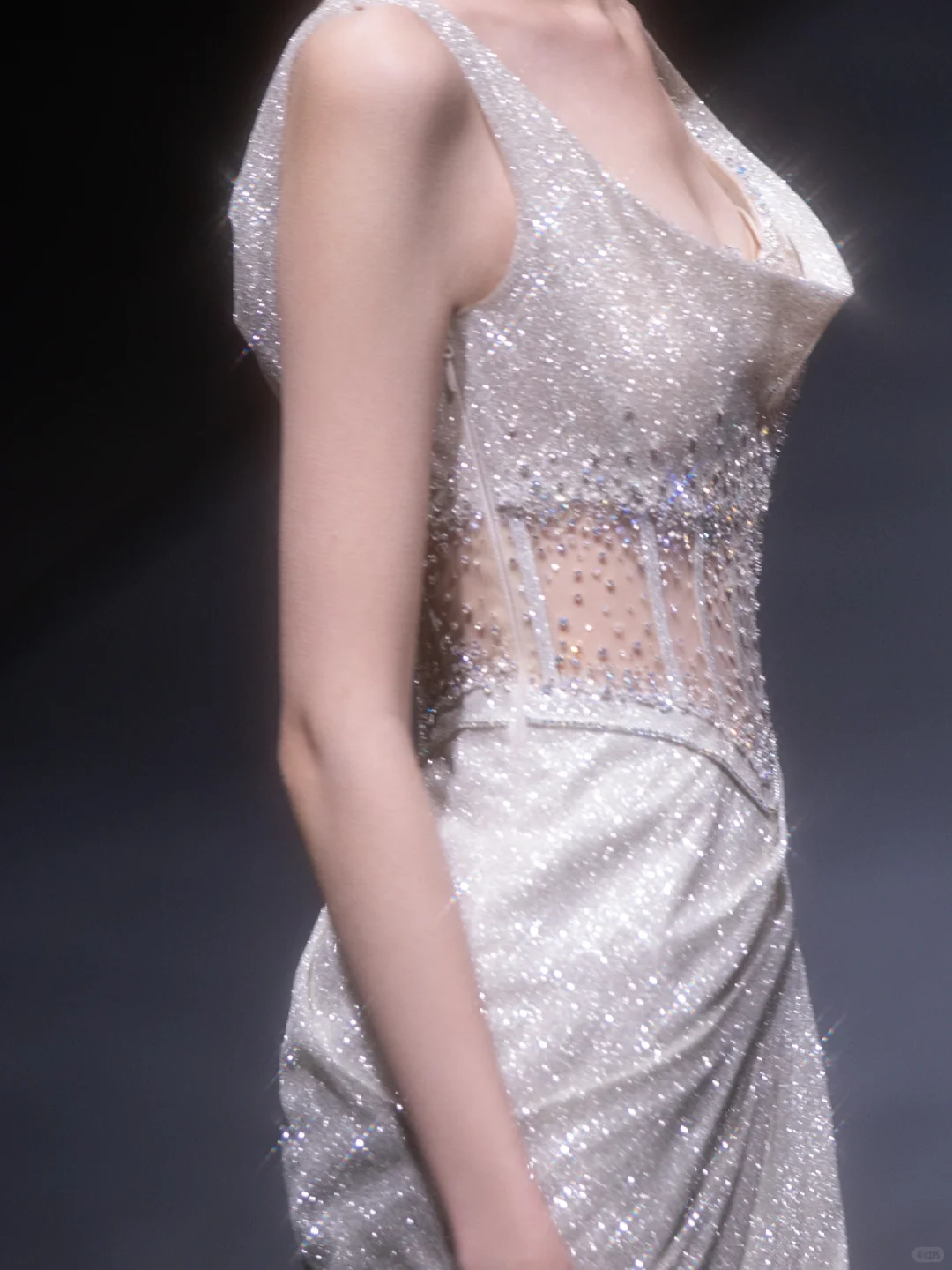 Shiny Sheath Straps Corset Silver Sequin Prom Dress Evening Dress with Slit DP2799