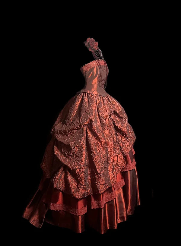 Vintage Ball Gown Strapless Burgundy Floral Long Prom Dress Party Dress Graduation Dresses Sweet 16 Dress DP4145