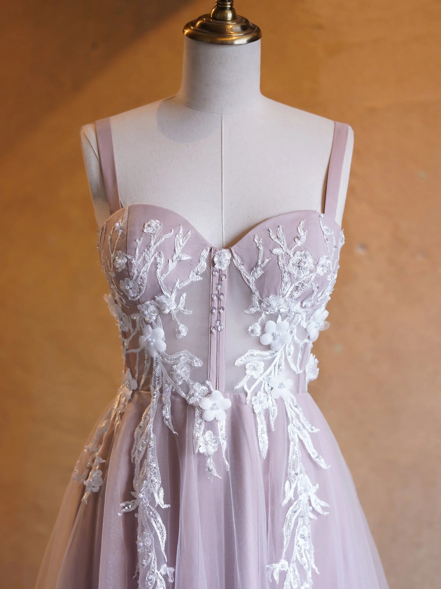 Lavender A Line Sweetheart Neck Tulle Sweep Train Prom Dress DP1068