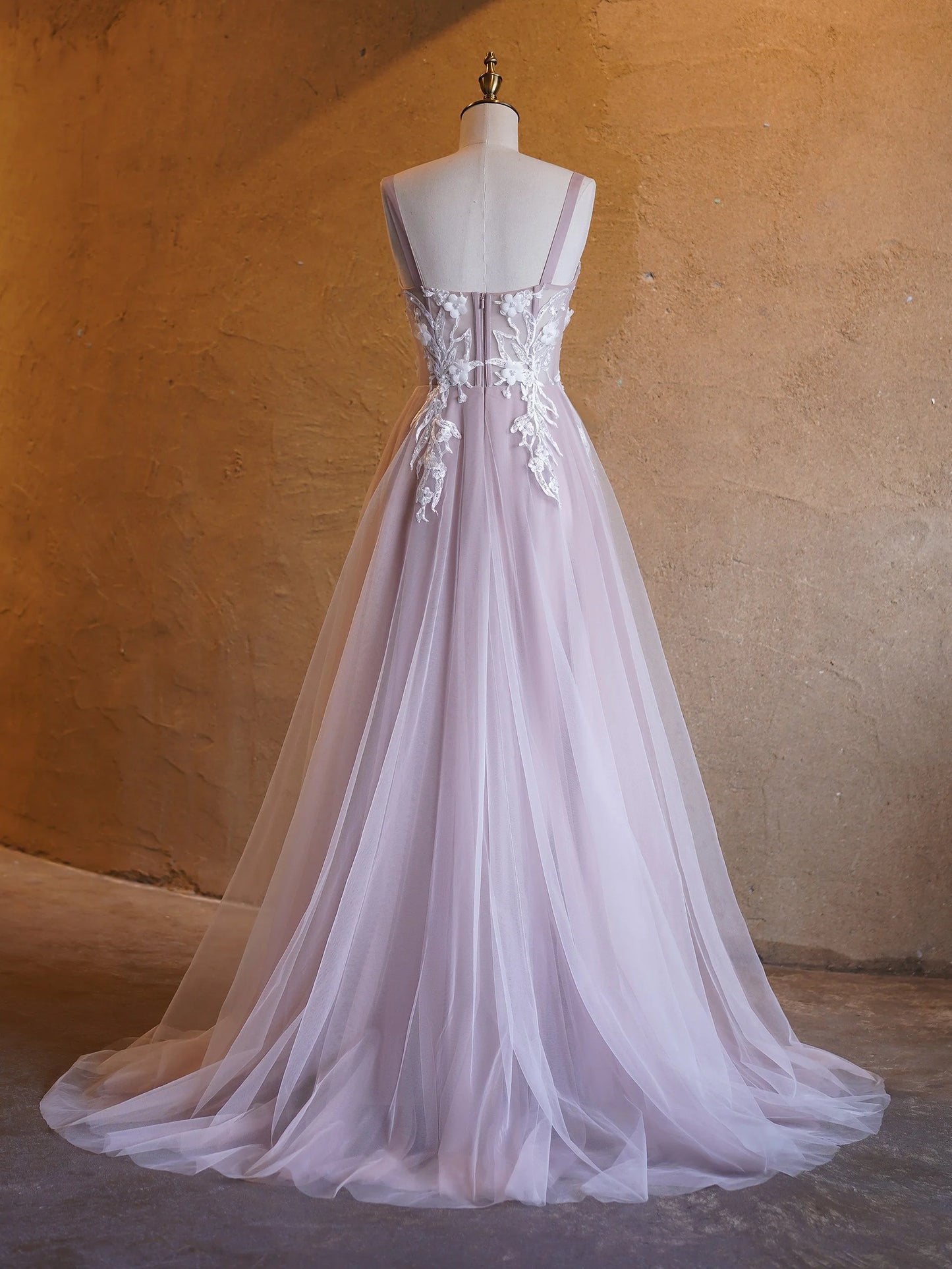 Lavender A Line Sweetheart Neck Tulle Sweep Train Prom Dress DP1068
