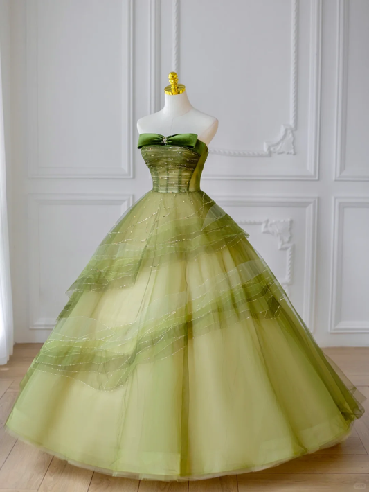 The Wizard of Oz A Line Strapless Beaded Green Ombre Tulle Long Party Dress Evening Dress DP2596