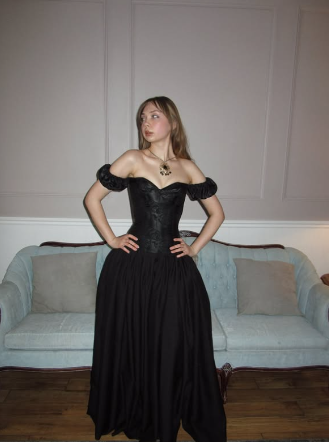 Black A Line Off the Shoulder Print Floral Satin Prom Dress Evening Dress DP3992