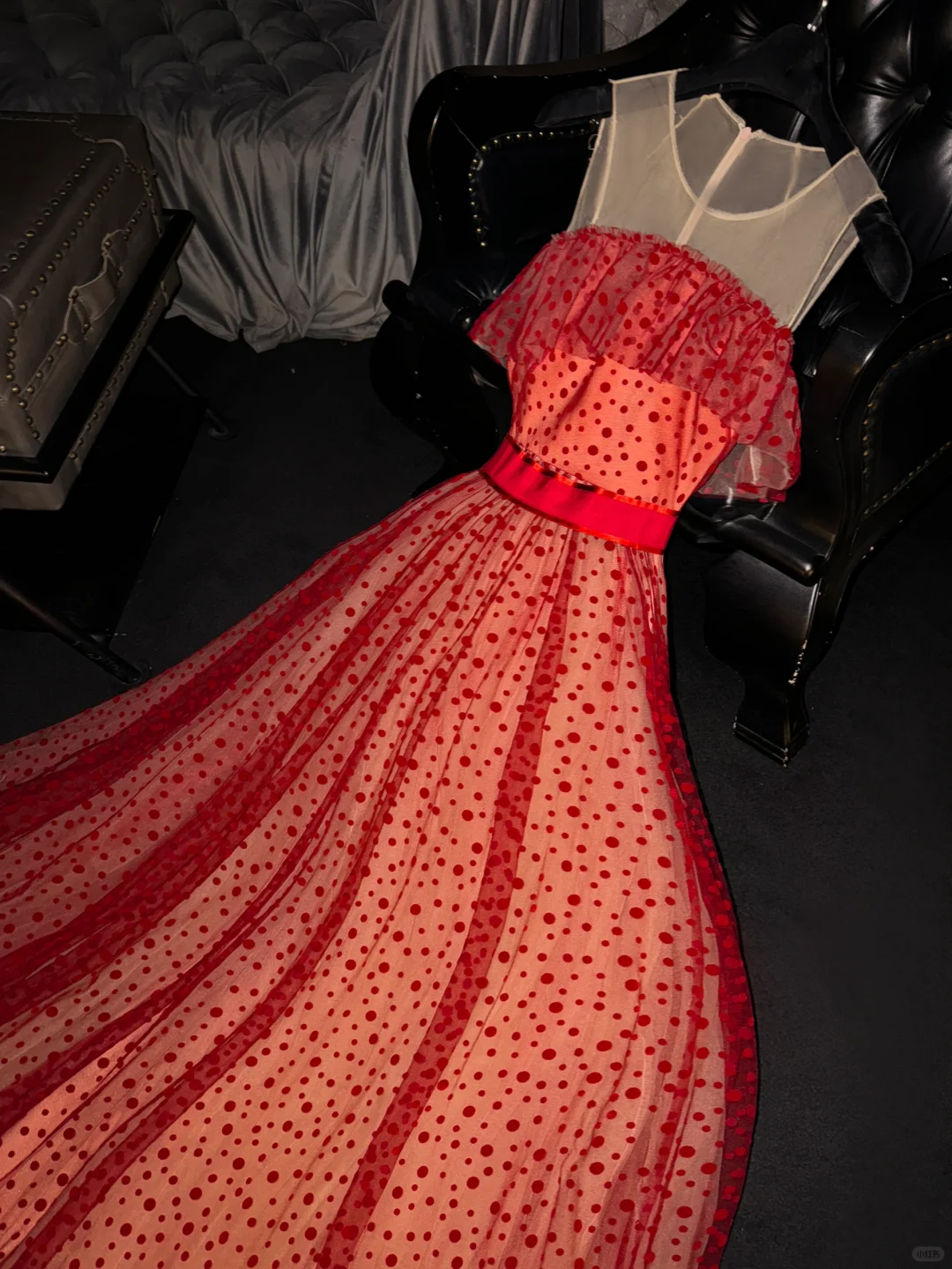 Red Polka Dots A Line Tulle Long Prom Dress Graduation Prom Dress DP1979