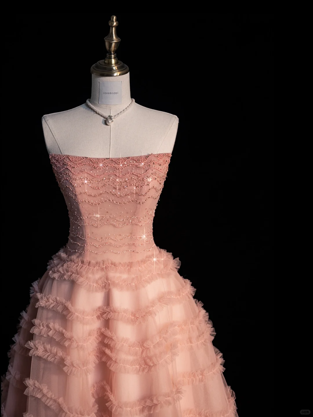 Pink A Line Strapless Beaded Tulle Long Prom Dress Graduation Prom Dress DP2184