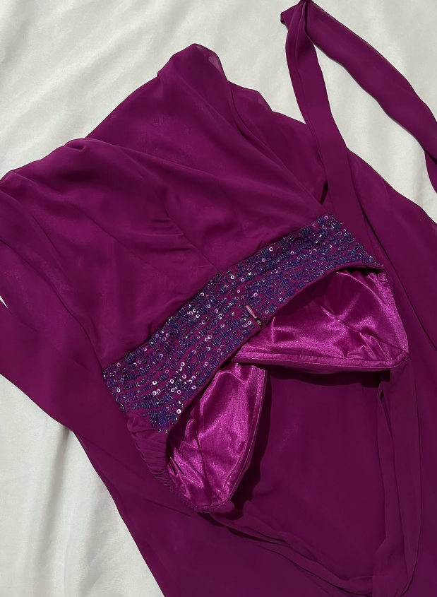 Vintage Sheath Halter Beaded Dark Purple Chiffon Open Back Party Dress Evening Dress DP2367