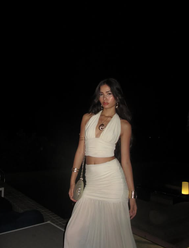 Ivory Two Piece Halter Chiffon Prom Dress Vacation Dress with Slit DP3984