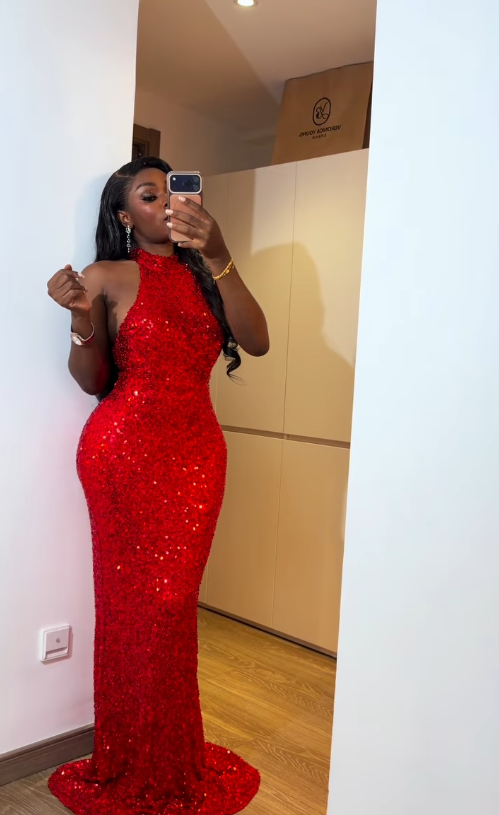 Shiny Red Mermaid Halter Sequin Backless Long Prom Dress Evening Dress DP7861