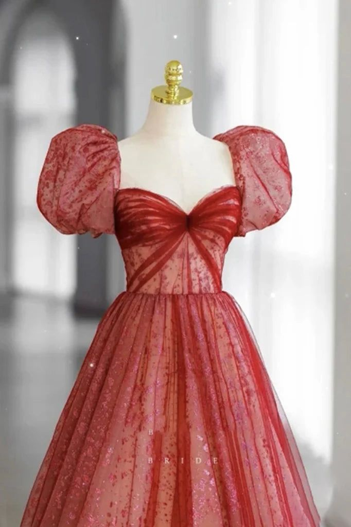 Unique Red Ball Gown Tulle Long Prom Dress Evening Dress DP460