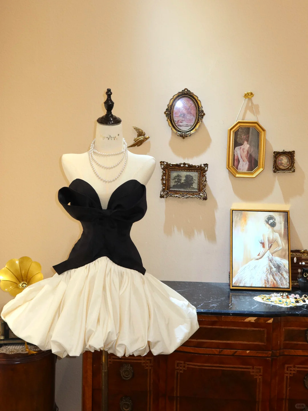 Unique Black-white Ball Gown Strapless Satin Long Prom Dress Evening Dress DP6994
