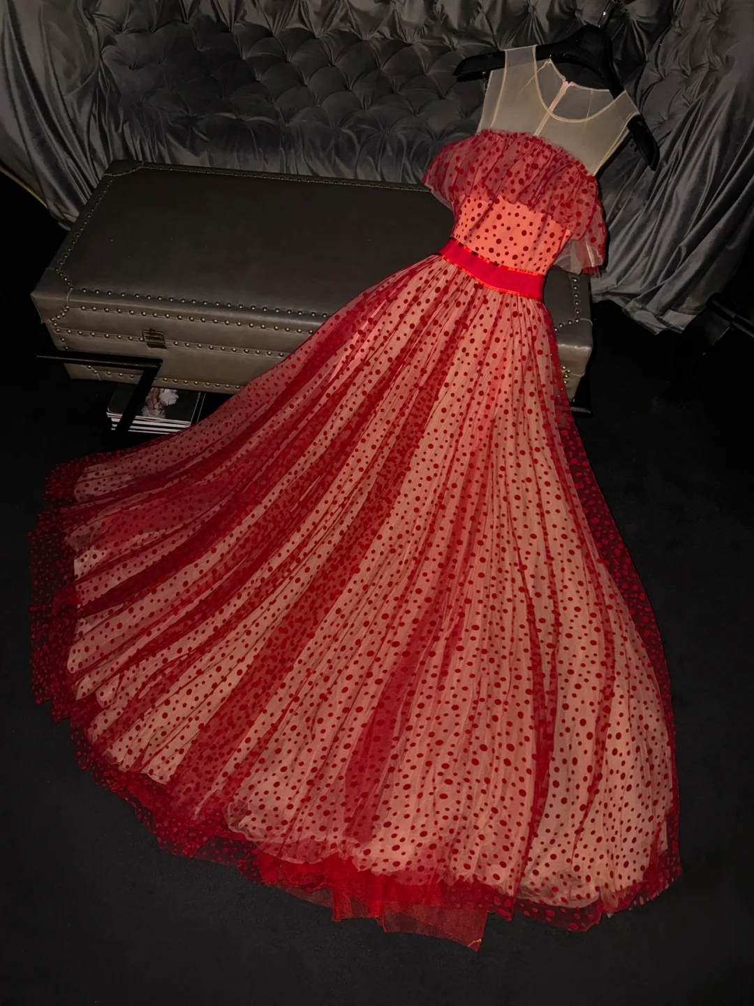 Red Polka Dots A Line Tulle Long Prom Dress Graduation Prom Dress DP1979