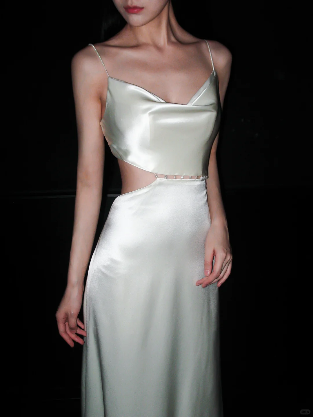 White Pearl A Line Spaghetti Strap Satin Long Wedding Dress DP5783