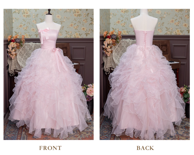 Pink Ball Gown Strapless Ruffle Layered Organza Prom Dress 16th Birthday Dress DP3563