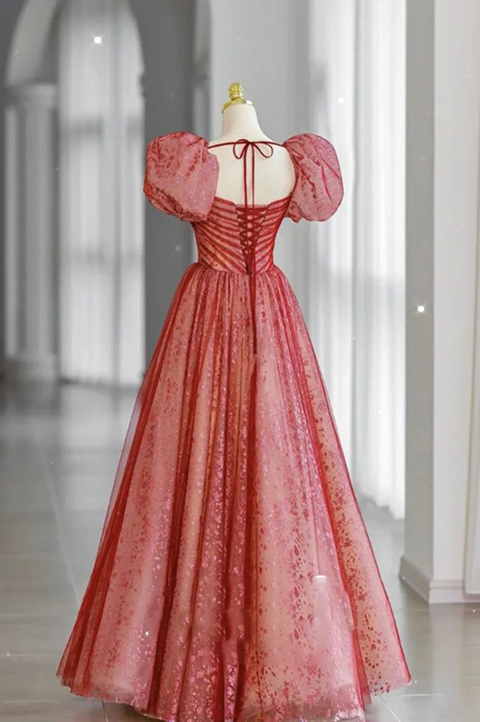 Unique Red Ball Gown Tulle Long Prom Dress Evening Dress DP460