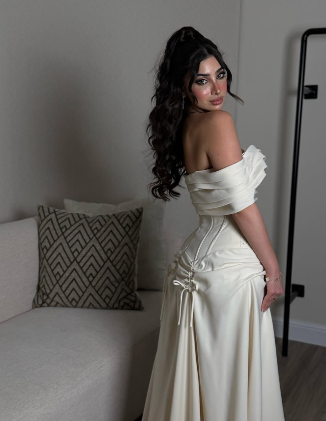Ivory A Line Off the Shoulder Beaded Satin Long Prom Dress Evening Dress DP2805