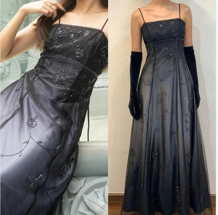 Vintage Blue Gradient Prom Dress for Birthday,Graduation90s Backless Romantic Beaded Evening Dress for Quinceañera DP2124