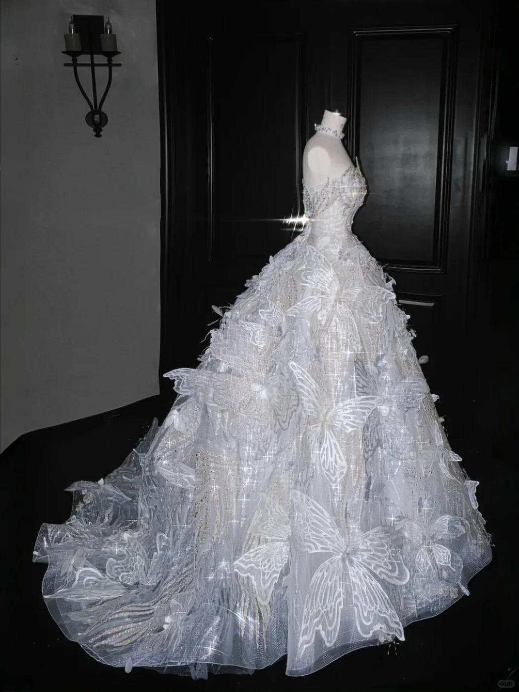 Unique A Line Strapless 3D Butterfly Sequin White Tulle Prom Dress Party Dress DP2685