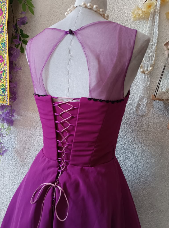 Vintage A Line Round Neck Hot Pink Tulle Satin Short Homecoming Dress Evening Dress DP1634