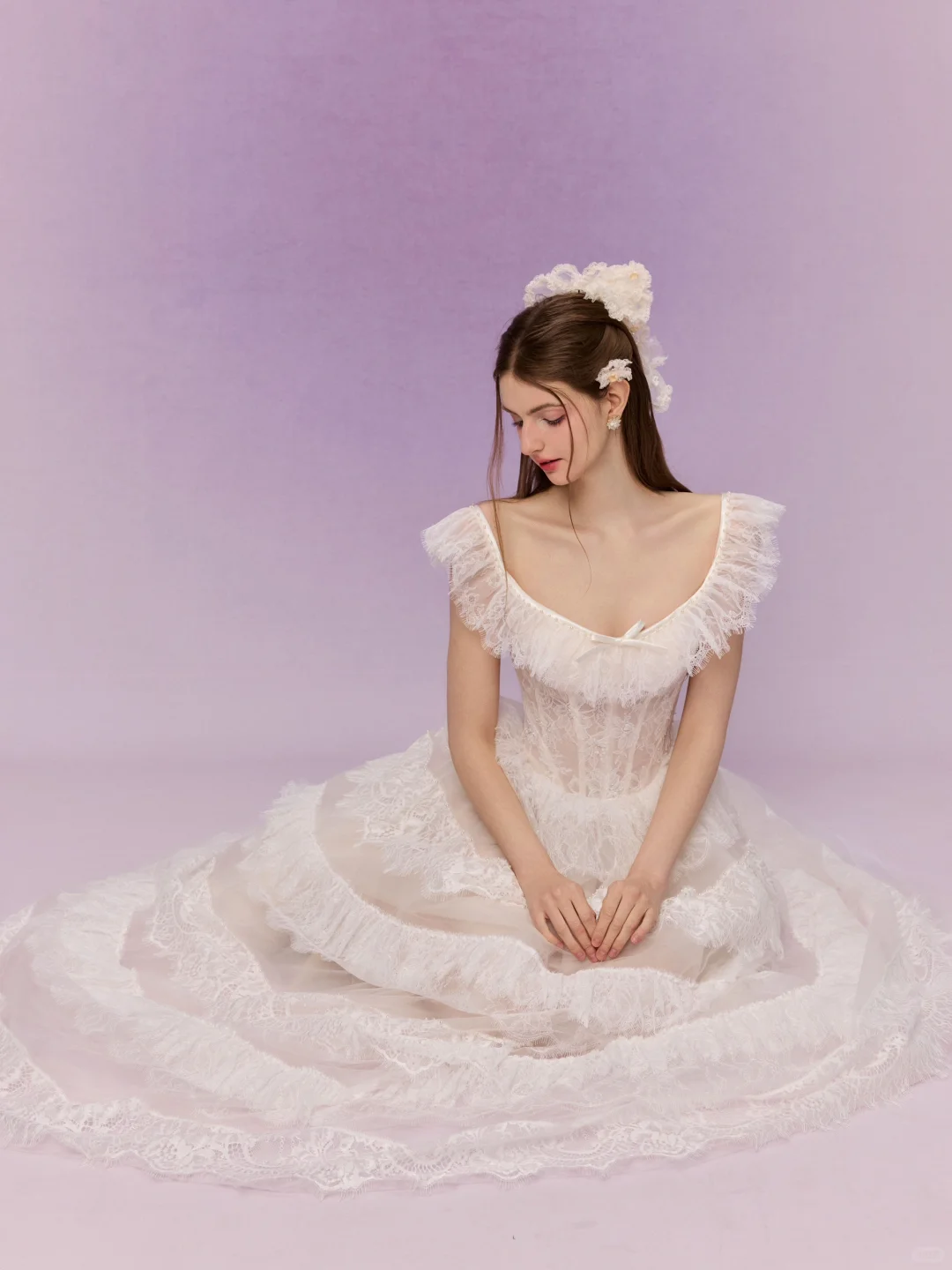 Pretty A Line Off the Shoulder White Layered Lace Long Prom Dress Evening 18th Birthday Dress DP3347