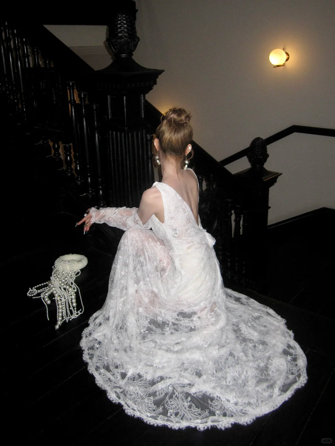 Elegant Mermaid Strap White Lace Long Sweep Party Dress Prom Dress DP2532