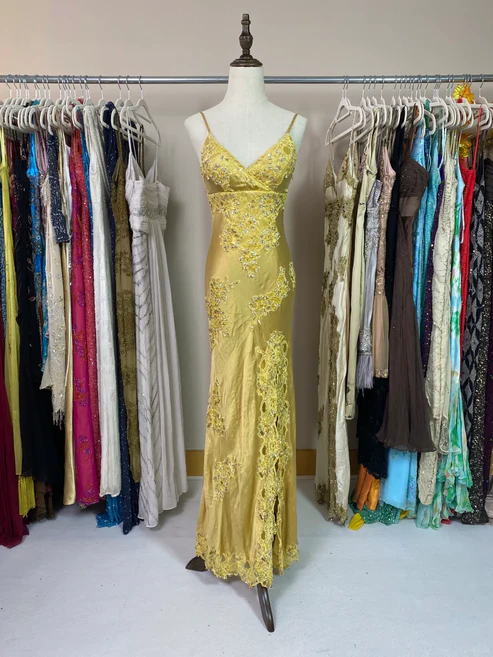 Barbie Pink Gold Appliques Sequin Satin Prom Dress Date Dress Evening Dress with Slit DP2910