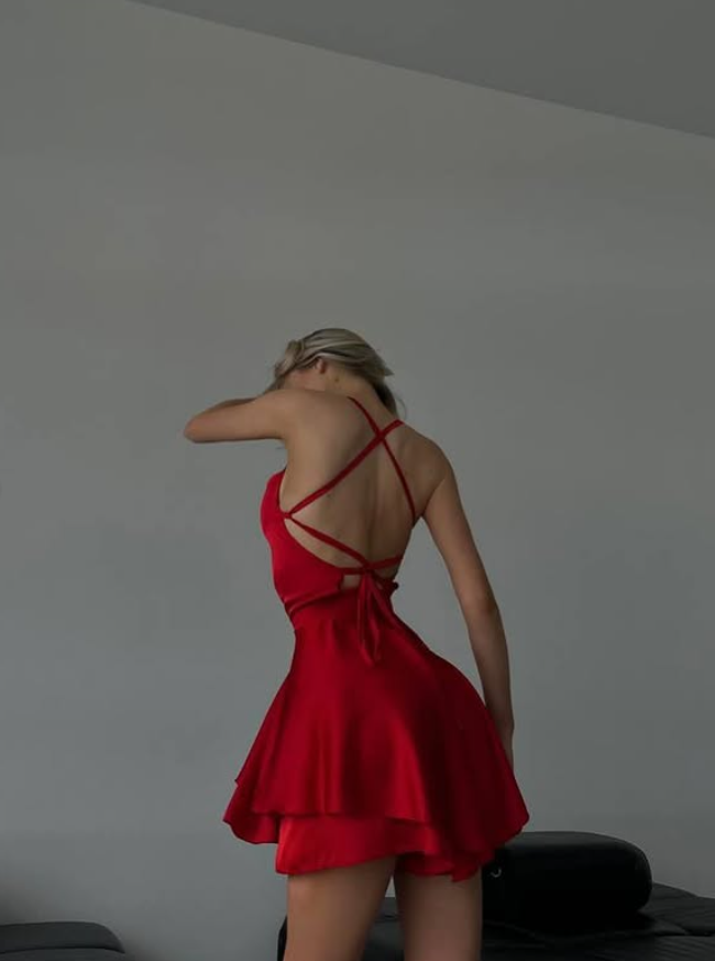 Simple White A Line Spaghetti Strap Satin Backless Homecoming Dress Cocktail Dress DP3852