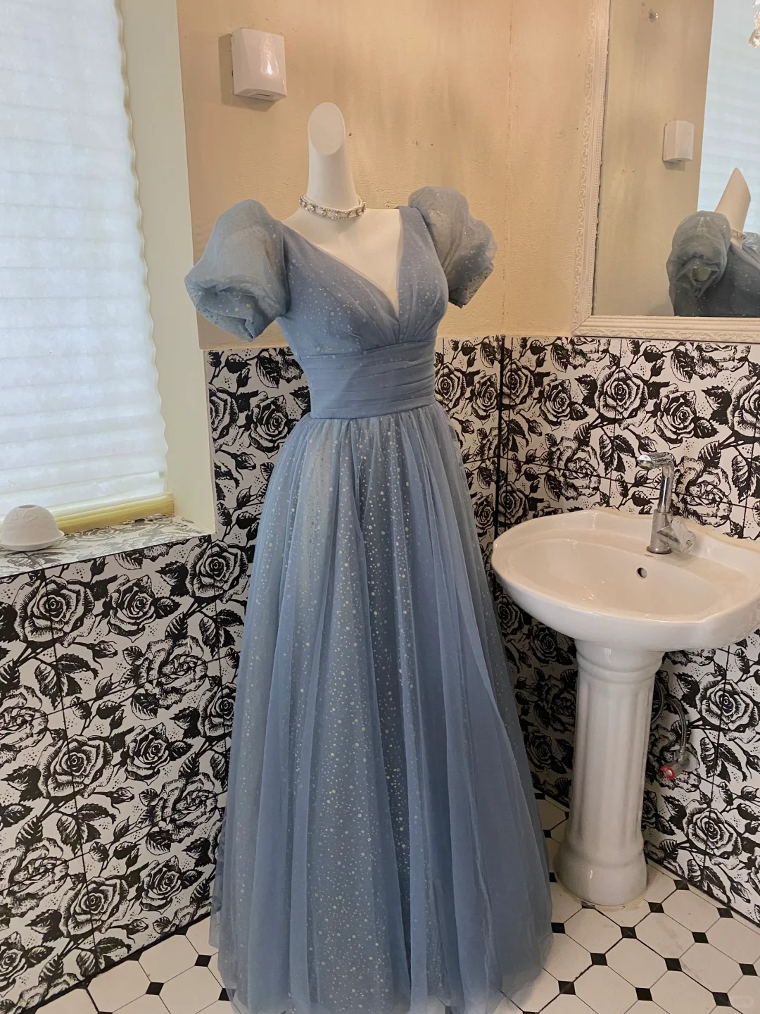 Princess Blue Ball Gown Puff Sequin Tulle 16th Birthday Dress Prom Dress Formal Dress DP3339