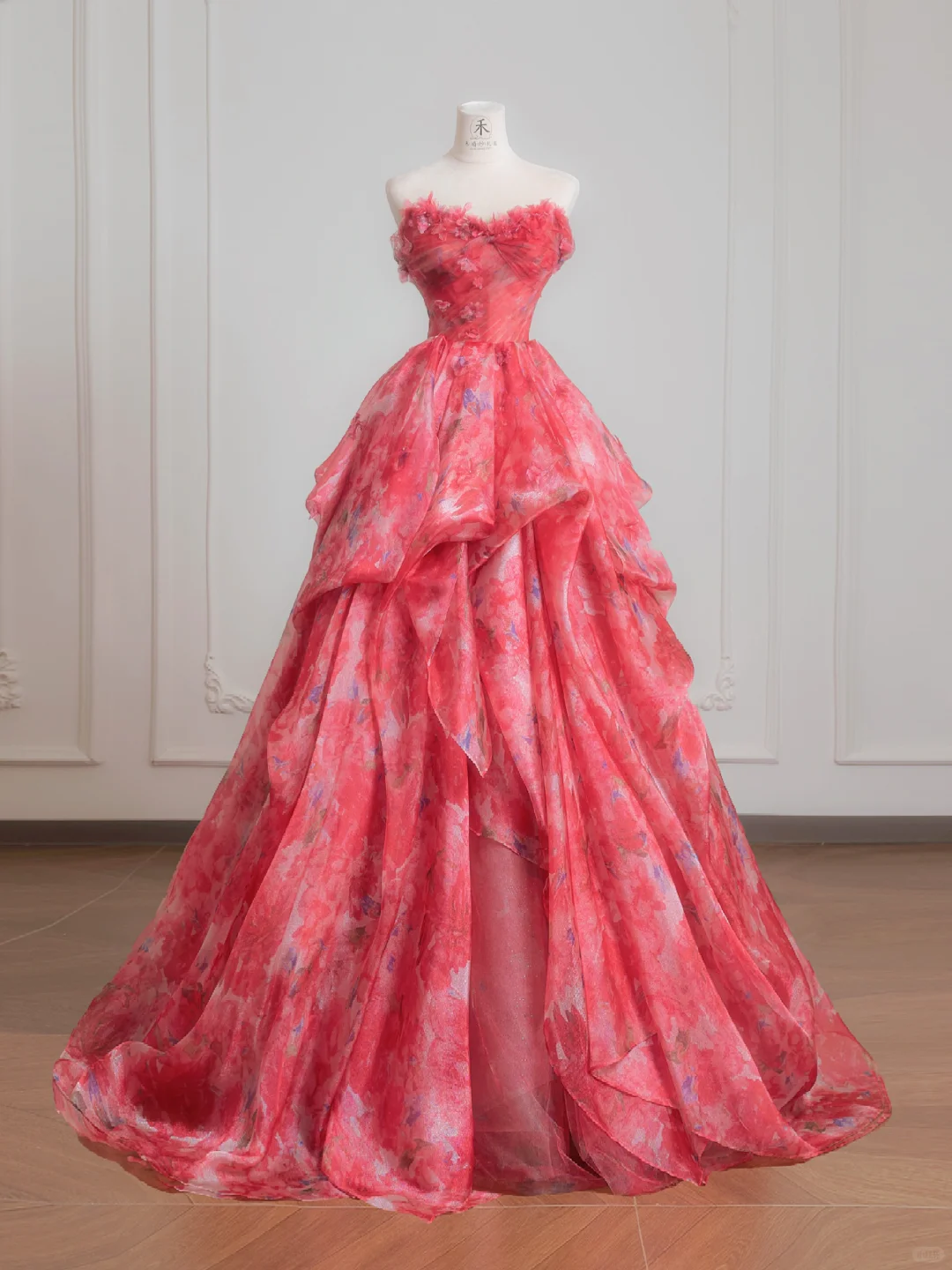 Princess Ball Gown Sweetheart Neck Print Floral Chiffon Prom Dress 16th Birthday Dress DP3874