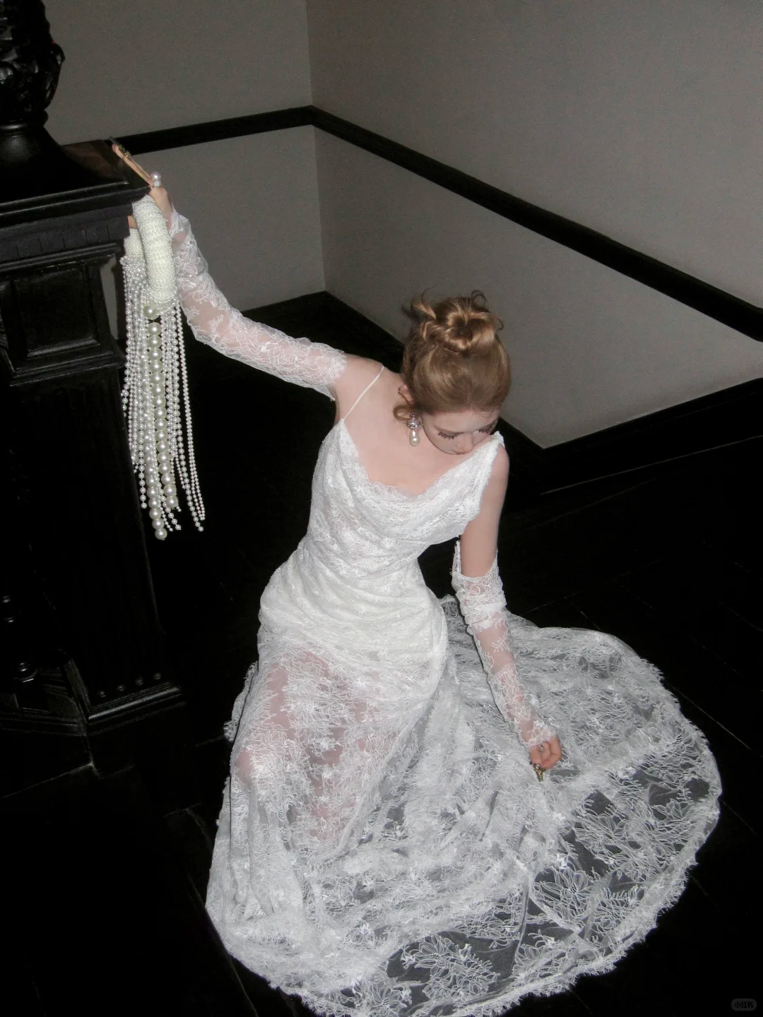 Elegant Mermaid Strap White Lace Long Sweep Party Dress Prom Dress DP2532